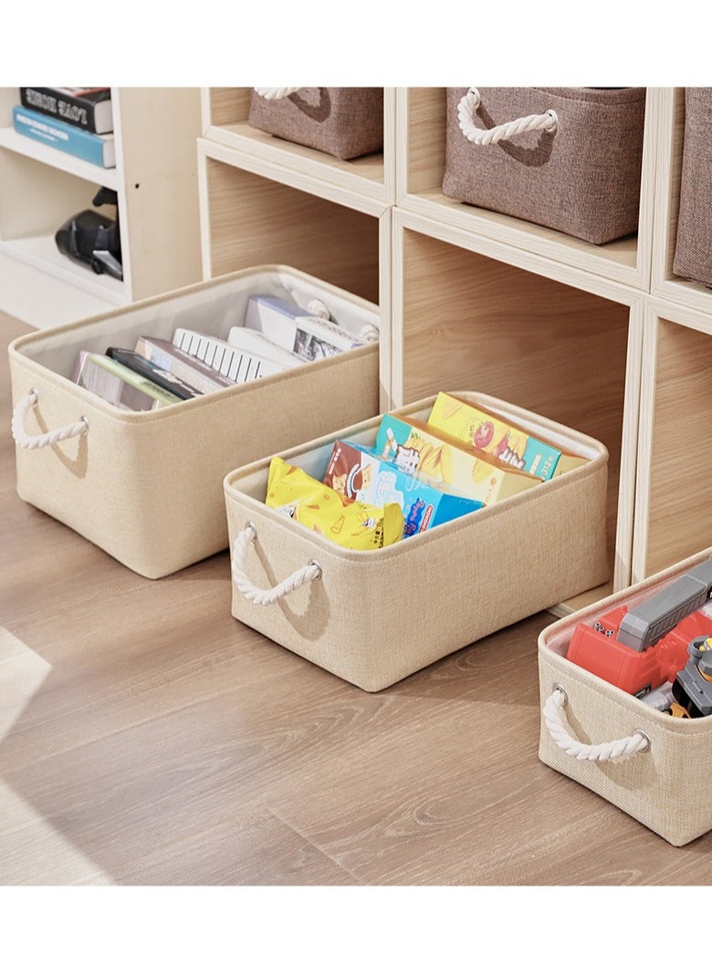 Generic Collapsible Rectangular Storage Basket with Handles, Storage Bins Organizer Basket Used for Organizing Shelves, Closets, Clothes, and Toy, Beige  - Image 2