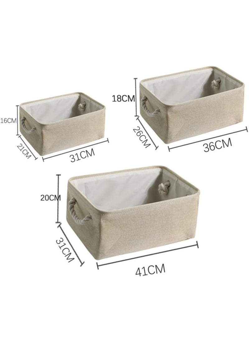 Generic Collapsible Rectangular Storage Basket with Handles, Storage Bins Organizer Basket Used for Organizing Shelves, Closets, Clothes, and Toy, Beige  - Image 5