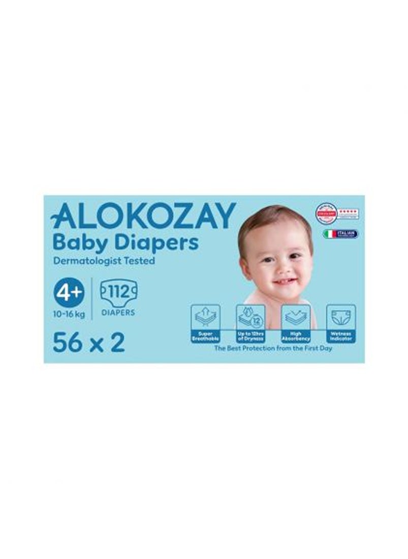 Alokozay Premium Baby Diapers - Size 4+ 10-16 Kg 2 x 56 Diapers  - Image 1