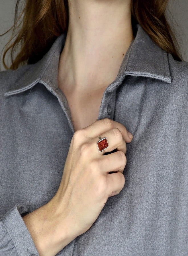 HolidayGiftShops Sterling Silver and Baltic Honey Rectangle Amber Adult Ring- Size 9.5 - Image 2