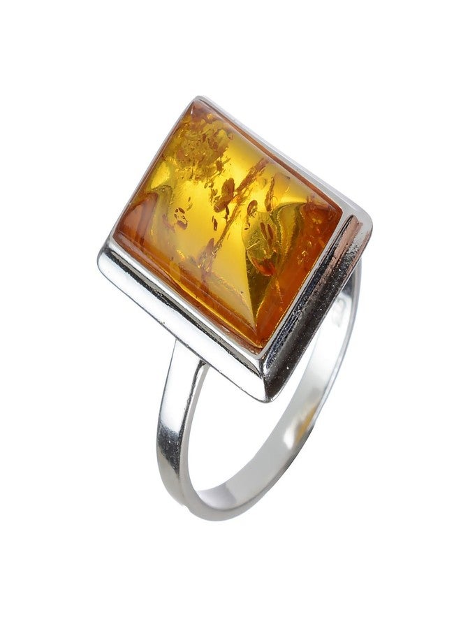HolidayGiftShops Sterling Silver and Baltic Honey Rectangle Amber Adult Ring- Size 9.5 - Image 1