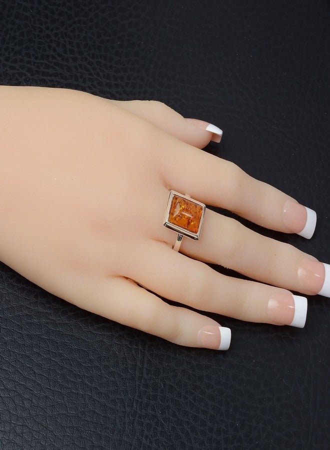 HolidayGiftShops Sterling Silver and Baltic Honey Rectangle Amber Adult Ring- Size 9.5 - Image 3