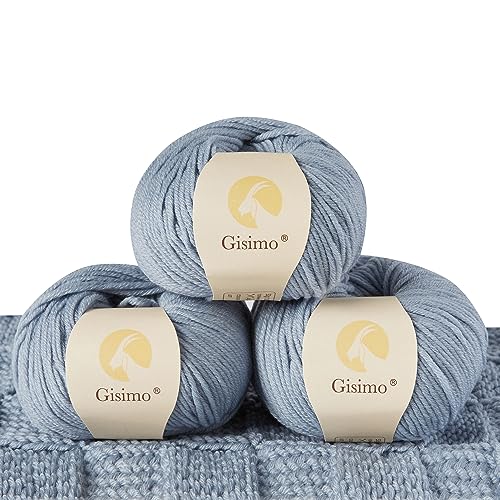 Gisimo 100 Merino Wool Yarn 6Ply Luxurious and Soft Yarn for Hand Knitting Crocheting 176 OZ50g 127 yds116 Meters Morandi Blue 3 Balls - Image 1
