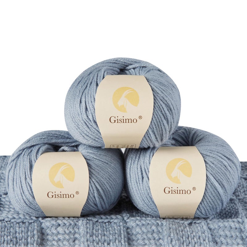 Gisimo 100 Merino Wool Yarn 6Ply Luxurious and Soft Yarn for Hand Knitting Crocheting 176 OZ50g 127 yds116 Meters Morandi Blue 3 Balls - Image 2