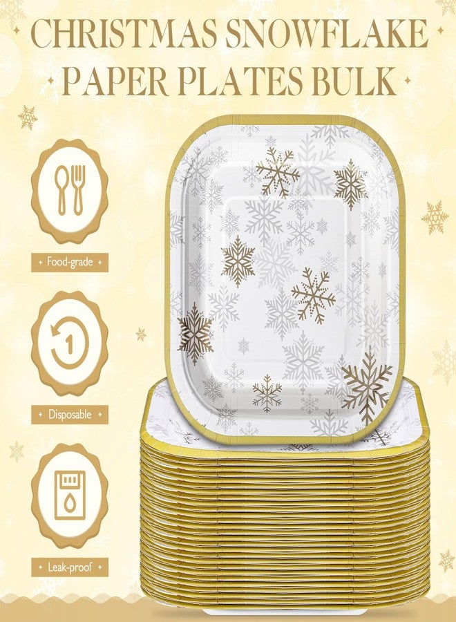 Potchen 100 Pcs Christmas Snowflake Dessert Plates Bulk 7 x 7 Inch Winter Gold Snowflake Paper Plates Disposable Square for Holiday Party Decorations Supplies - Image 5