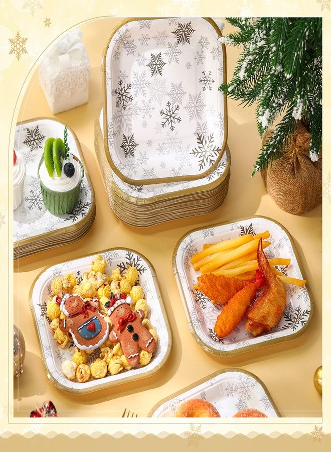 Potchen 100 Pcs Christmas Snowflake Dessert Plates Bulk 7 x 7 Inch Winter Gold Snowflake Paper Plates Disposable Square for Holiday Party Decorations Supplies - Image 2