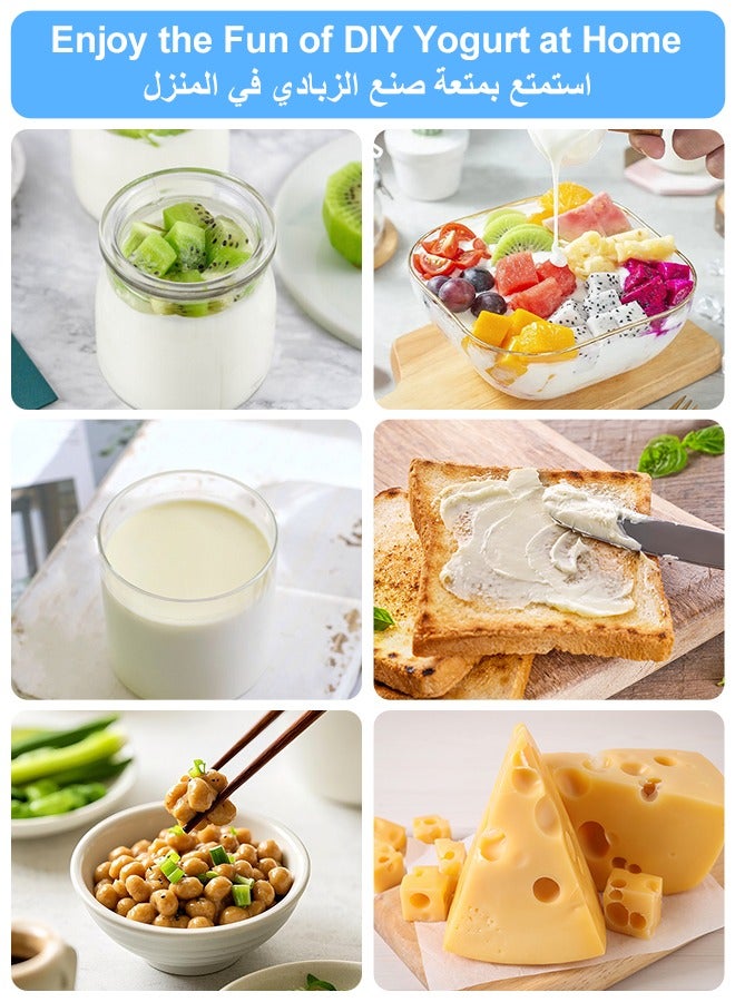 Kawu Yogurt Maker, Compact Greek Yogurt Maker Machine with Timer Control, Strainer, 1L Container, 3 Glass Serving Cups, Constant Temperature, for Home Organic Yogurt, Greek Yogurt, Cheese, Natto - Image 3