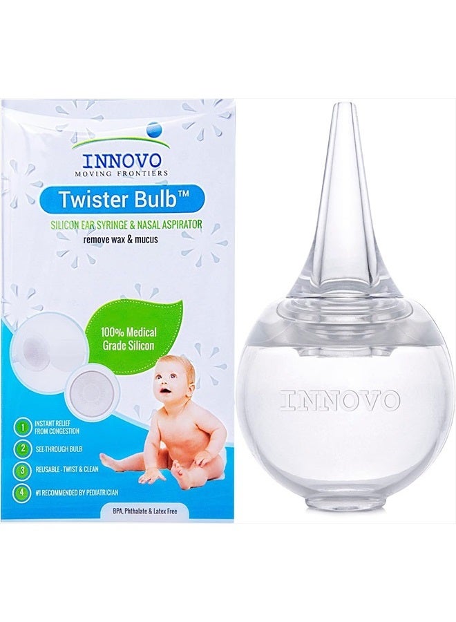 Innovo حقنة أذن للأطفال من السيليكون الطبي مع مصاصة أنف، تمتص المخاط والبلغم، حقنة أنف وحقنة أذن، قابلة للتنظيف وإعادة الاستخدام باللون الأبيض الشفاف - Image 1