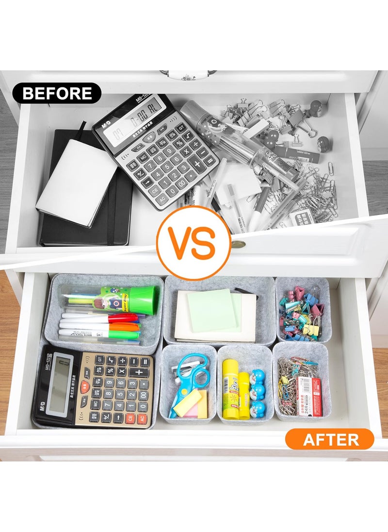Kheera 7 PCS Drawer Organiser Divider Trays, Office Desk Organizer Drawer Trays, Dresser Divider Bins, Separators Drawer Divider for Kitchen Cutlery, Makeup, Office, Baby, Jewelries, Pens (Grey)  - Image 4