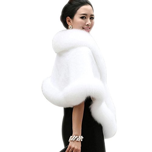 Roniky Women's Faux Fur Coat Wedding Cloak Cape Shawl for Evening Party - Image 3