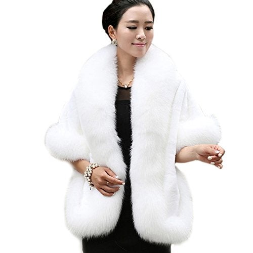 Roniky Women's Faux Fur Coat Wedding Cloak Cape Shawl for Evening Party - Image 2