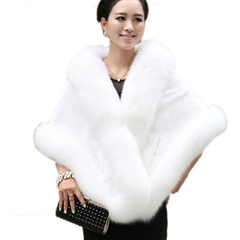 Roniky Women's Faux Fur Coat Wedding Cloak Cape Shawl for Evening Party - Image 4