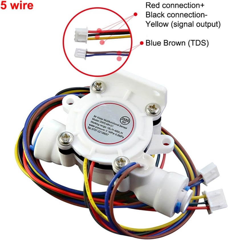 Water Flow Meters, 1/4" 3/8" Quick TDS Water Flow Sensor 1.75MPa Hall Sensor PE Pipe Turbine Flowmeter DC5~18V Water Quality Inspection Sensor(1/4",5 wire) - Image 4