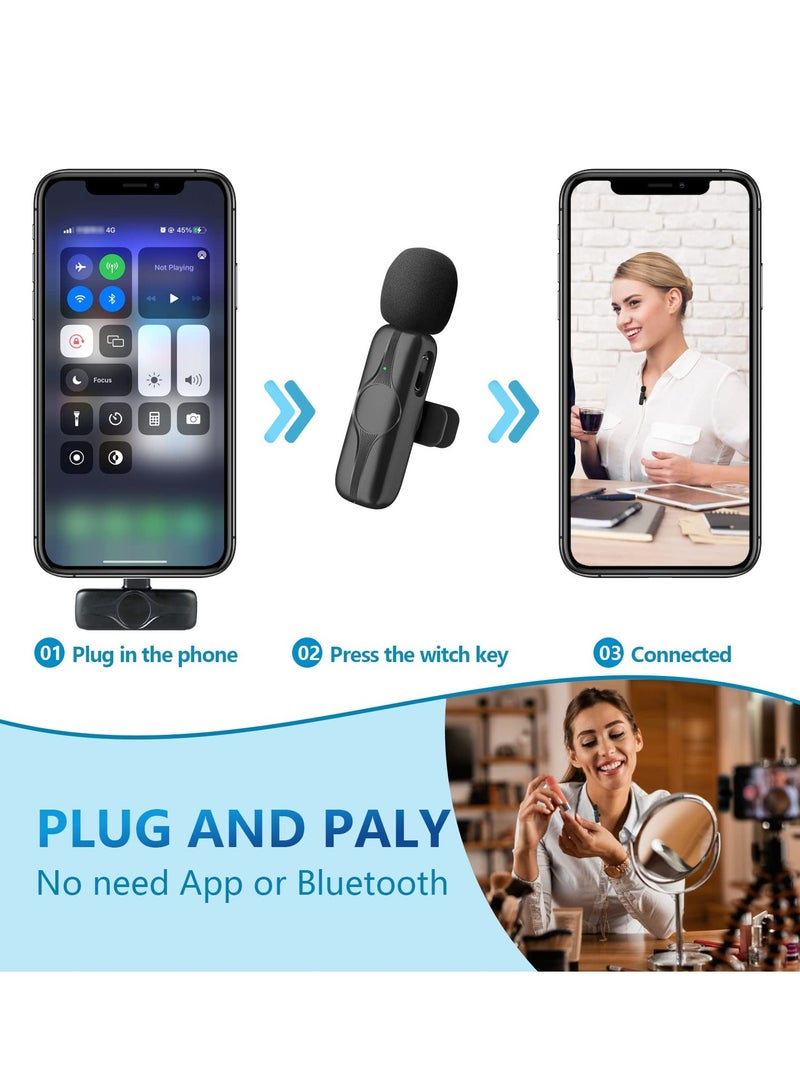 SOLARAE Wireless Lavalier Microphone for iPhone, iPad - Cordless Omnidirectional Condenser Recording Mic for TikTok, Facebook, Phone Video Recording, Interview, Vlog, Auto Sync and Noise Reduction(Black) - Image 2