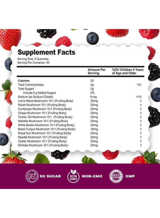 Dr. Moritz جيلي الفطر من د. مورتز - ليوينز مان للبالغين والأطفال 4+ - جيلي فطر مع مزيج 12 في 1 بما في ذلك ريشي وتشاجا - ليوينز مان للأطفال والبالغين - بدون سكر مضاف، غير معدّل وراثيًا (120 حبة) - Image 2