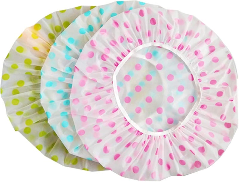 TCOTBE 6 Pieces Waterproof EVA Plastic Shower Cap,Elastic Reusable Bathing Cap,Beauty Salon Spa Lace Elastic Band Flower Printed Hat Environmental Protection Hair Bath Caps