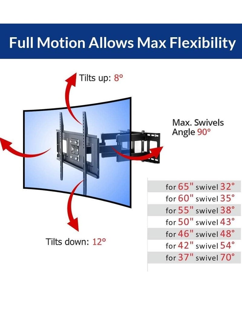 BGM Full Motion Curved Flat TV Wall Mount Bracket - Fits 32-65 Inch TVs up to 132 lbs - VESA 600x400mm - Articulating Dual Arms with Swivel - Image 1