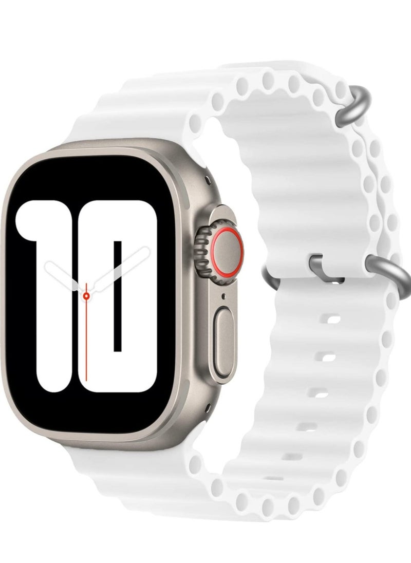 BGM Ocean Band Compatible with Apple Watch Band Ultra 49mm 45mm 44mm 42mm, Adjustable Loop with Buckle Soft Stretchy Silicone Sports Band for iWatch Series SE 8 7 6 5 4 3 2 1 Men Women, White - Image 1