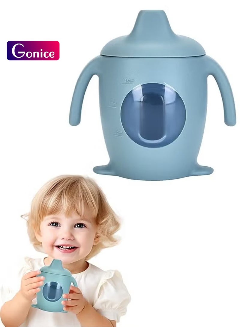 Gonice Baby Silicone Sippy Cup, Baby Training Cup with Handles, Lid and Straw, Baby Snacks Cups, Spill Proof and Non-Slip Sippy Cup for 6-12 Months Babies, 150ml - Image 1