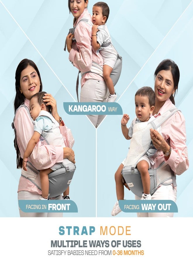 GoodLuck Baybee Flownest Baby Carrier for 0 to 3 Years Baby | Adjustable Baby Carry Bag with 6 Carrying Positions, Breathable Mesh Fabric & Back Support | 30° Inclined Non-Slip Padded Hip Seat Baby Carrier for New Born | Kangaroo Bags for Toddlers (Grey) - Image 2
