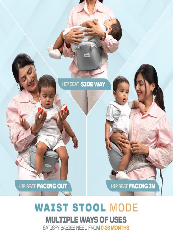 GoodLuck Baybee Flownest Baby Carrier for 0 to 3 Years Baby | Adjustable Baby Carry Bag with 6 Carrying Positions, Breathable Mesh Fabric & Back Support | 30° Inclined Non-Slip Padded Hip Seat Baby Carrier for New Born | Kangaroo Bags for Toddlers (Grey) - Image 3