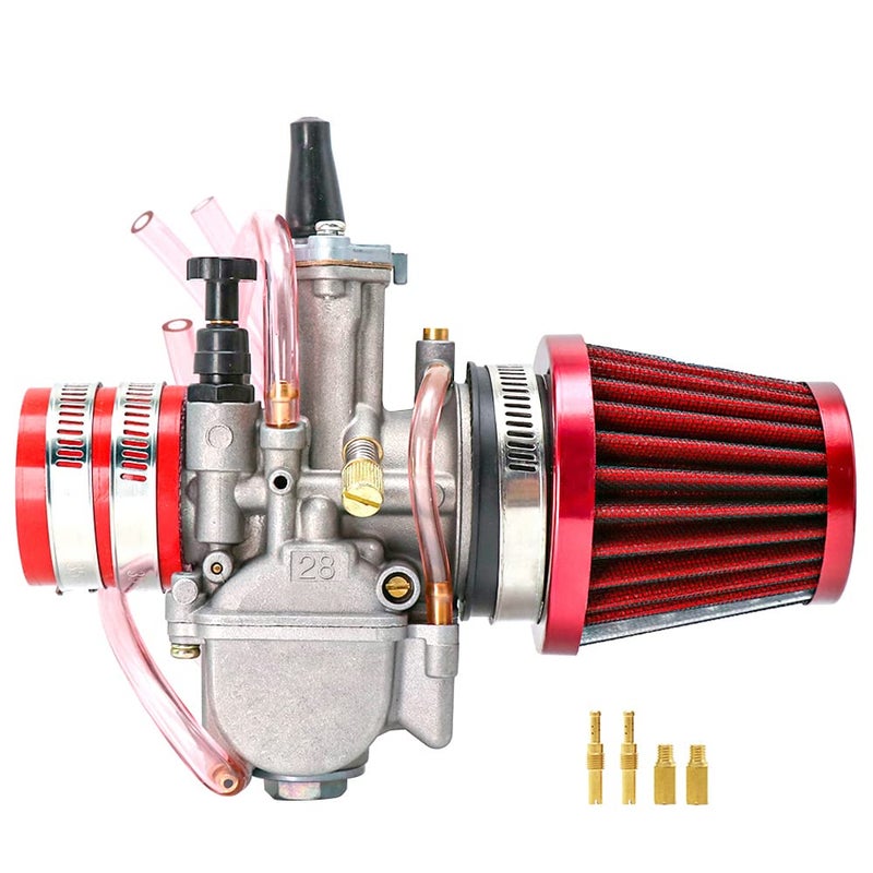 Carburetor Carb with Intake Manifold Air Filter Spare main jet Kit Universal Suitable For 2t4t Scooter Motorbike Motorcycle Mped Speedboat ATV UTV Go Kart Accessories PWK 2134mm 28mmRed