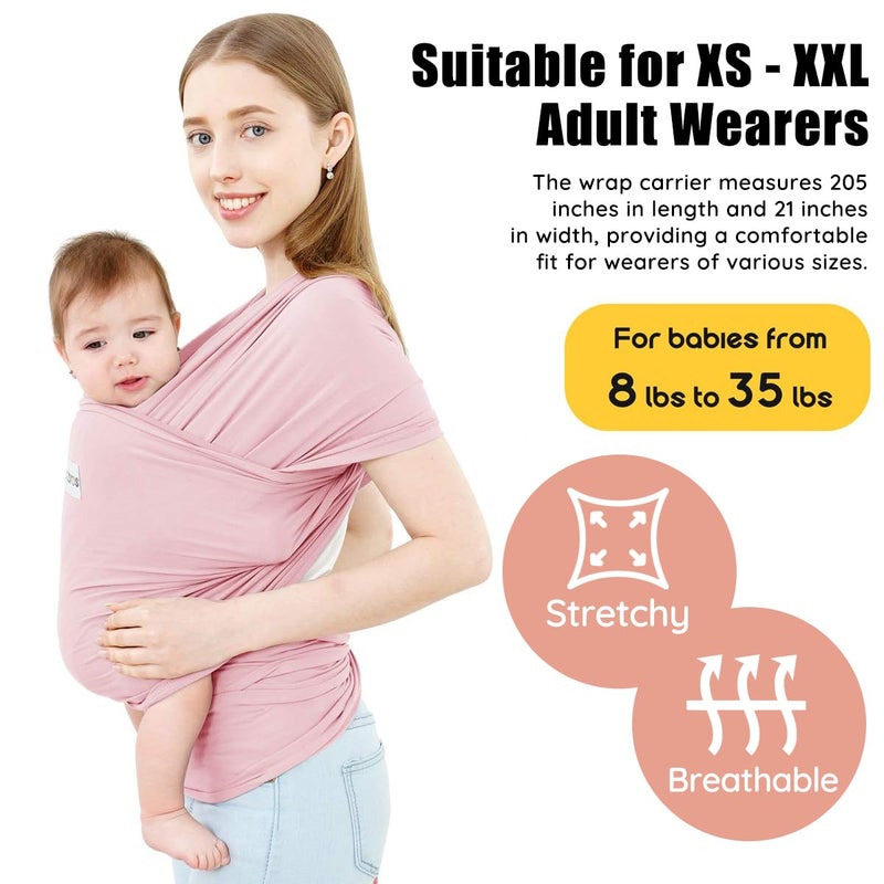 Acrabros Baby Wrap Carrier,Hands Free Baby Carrier Sling,Lightweight,Breathable,Softness,Perfect for Newborn Infants and Babies Shower Gift,Pink - Image 2