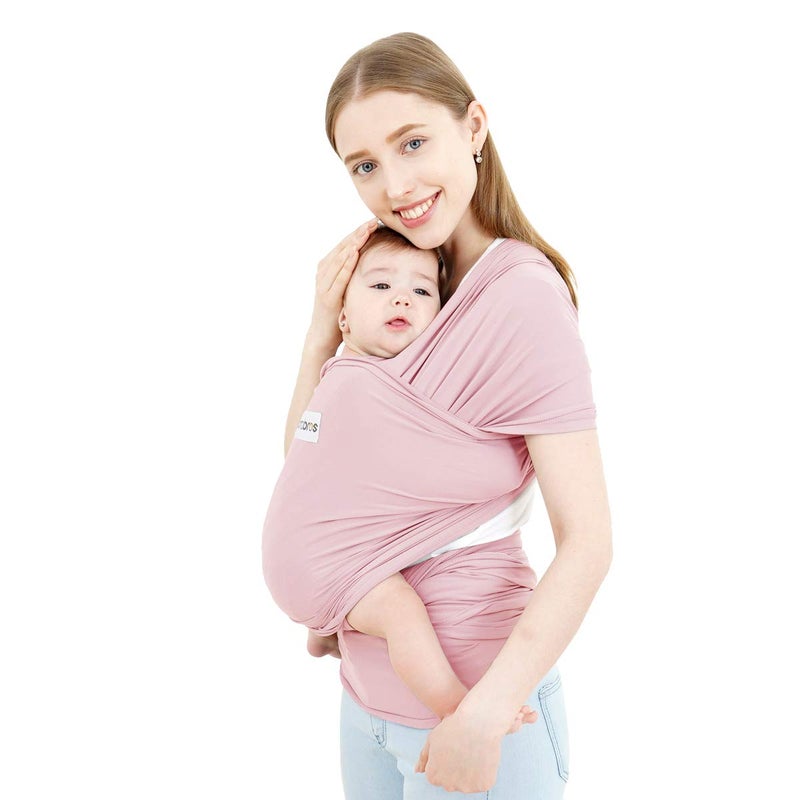 Acrabros Baby Wrap Carrier,Hands Free Baby Carrier Sling,Lightweight,Breathable,Softness,Perfect for Newborn Infants and Babies Shower Gift,Pink - Image 1