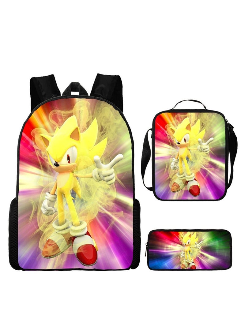 Sonic student large capacity backpack three piece set, anime cartoon backpack, shoulder bag pen bag