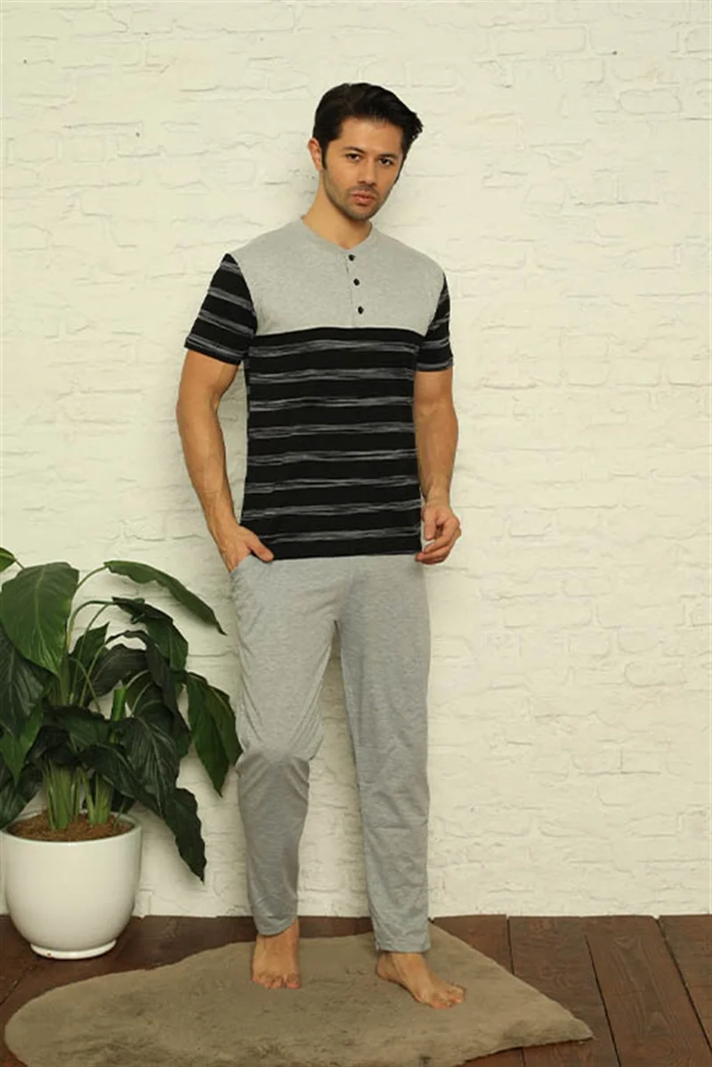 اكبينيز Men's Navy Blue 3-Piece Pajamas Set 6823