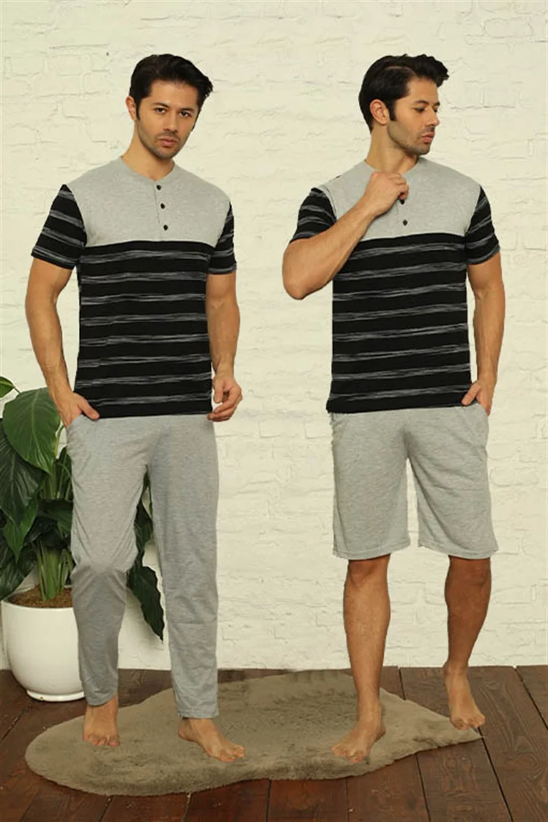 اكبينيز Men's Navy Blue 3-Piece Pajamas Set 6823