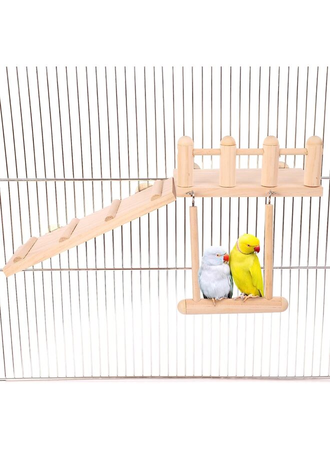 Bird Perches Cage Toys Bird Wooden Play Gyms Stands with Climbing Ladder, Parrot Play Stand and Bird Swing for Green Cheeks,Bird Cage Chewing Toys Sets - Image 2