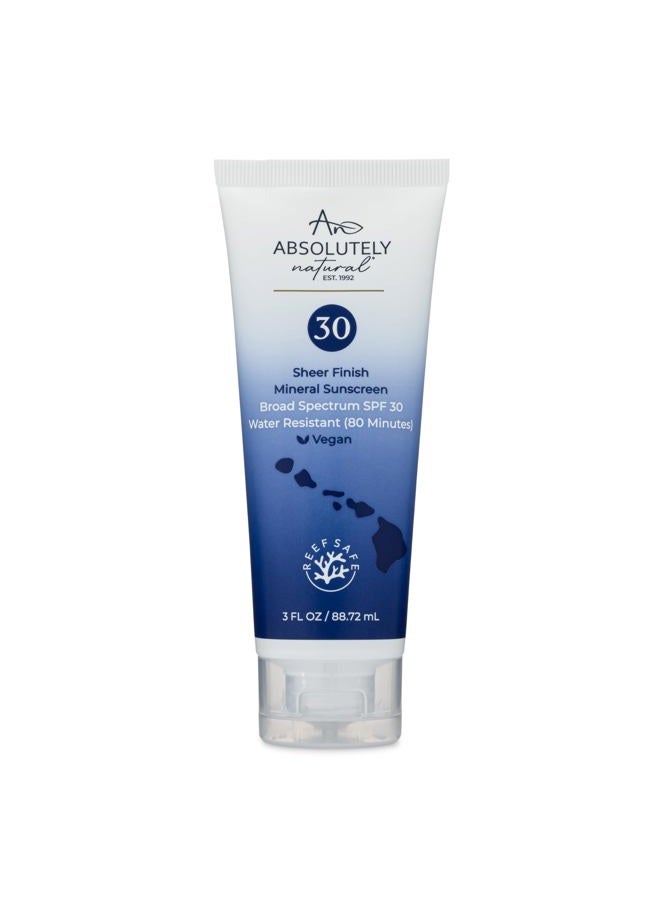 Absolutely Natural واقي شمس معدني SPF 30 - مرطب مقاوم للماء واسع الطيف للجسم والوجه - مع أكسيد الزنك غير النانوي، فيتامين E، ومضادات الأكسدة - صنع في الولايات المتحدة، 3 أونصات - Image 1