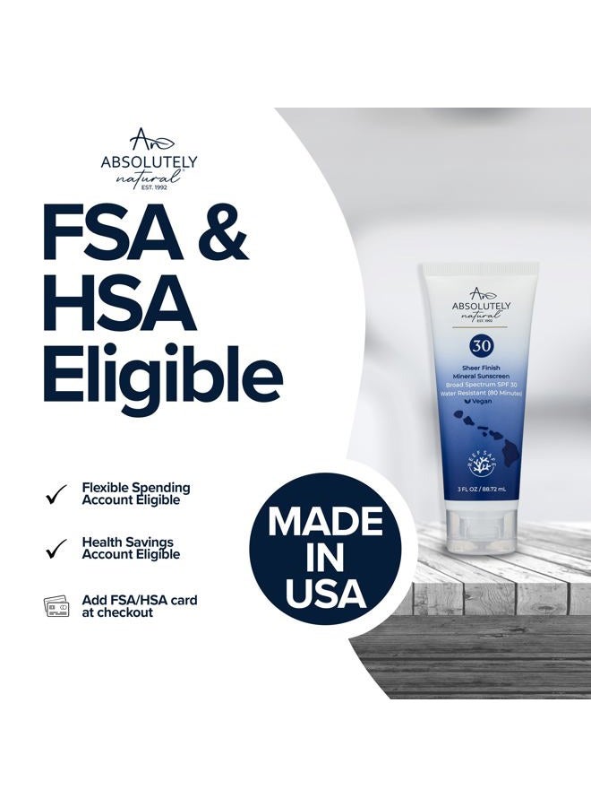 Absolutely Natural واقي شمس معدني SPF 30 - مرطب مقاوم للماء واسع الطيف للجسم والوجه - مع أكسيد الزنك غير النانوي، فيتامين E، ومضادات الأكسدة - صنع في الولايات المتحدة، 3 أونصات - Image 2