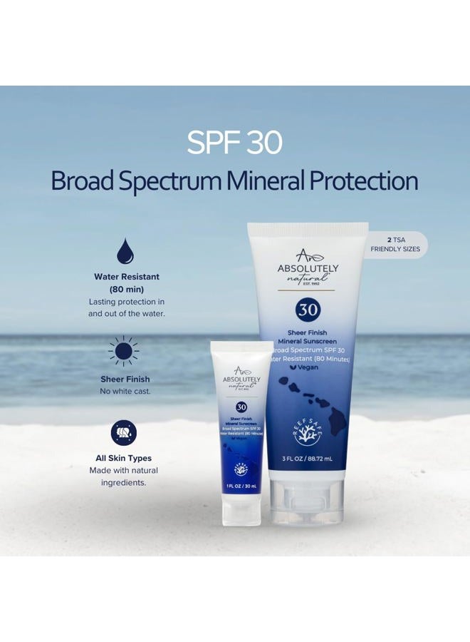 Absolutely Natural واقي شمس معدني SPF 30 - مرطب مقاوم للماء واسع الطيف للجسم والوجه - مع أكسيد الزنك غير النانوي، فيتامين E، ومضادات الأكسدة - صنع في الولايات المتحدة، 3 أونصات - Image 3