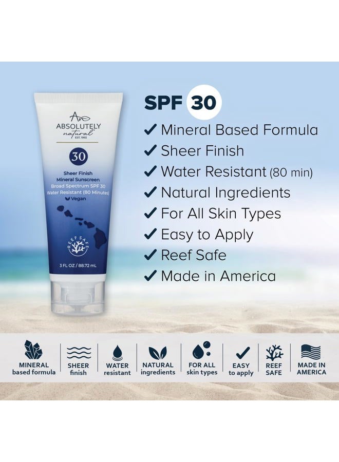 Absolutely Natural واقي شمس معدني SPF 30 - مرطب مقاوم للماء واسع الطيف للجسم والوجه - مع أكسيد الزنك غير النانوي، فيتامين E، ومضادات الأكسدة - صنع في الولايات المتحدة، 3 أونصات - Image 4