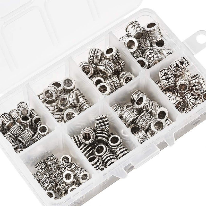 Craftdady 190Pcs Antique Silver Spacer Beads 8 Styles Tibetan Large Hole Column Tube Barrel Metal Charm Beads Hole: 4-5mm Fit European Charm Snake Chain Bracelet Jewelry Making - Image 3