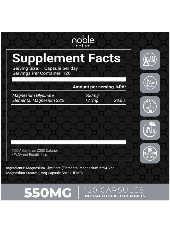 noble nature مغنيسيوم جليسينات عالي الامتصاص 550 ملغ - 120 كبسولة نباتية - إمداد لمدة 4 أشهر - Image 2