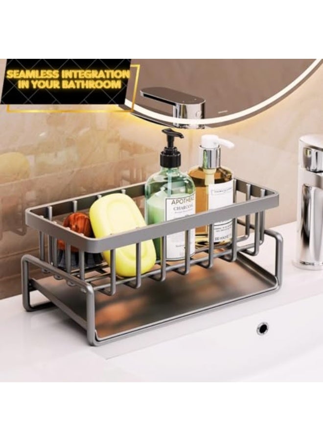 أكويلوكس حامل إسفنجة أسود لمغسلة المطبخ، حامل مغسلة مضاد للصدأ بتقنية التجفيف التلقائي ورف قماش الصحون القابل للإزالة، منظم مغسلة متعدد الاستخدامات وحامل إسفنجة للمغسلة - Image 5