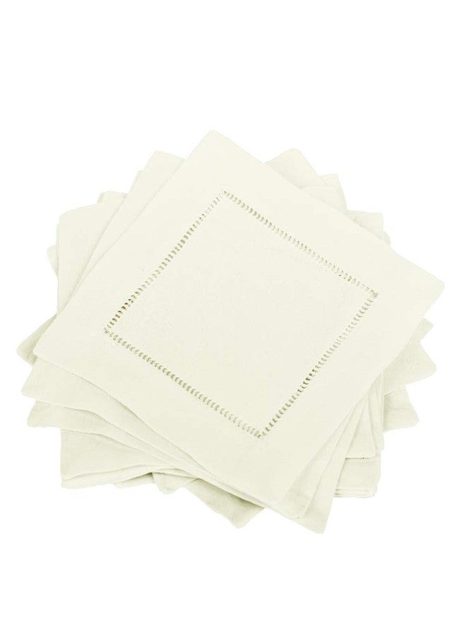 Bumblebee Linens 12 Ivory Linen Cocktail Napkins - 6x6 Inch, Hemstitch Napkins, Washable Mini Coasters - Image 1
