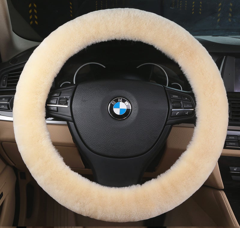Generic New car wool steering wheel cover wool short plush cute wool car handle cover winter handle cover fur one Pearl 