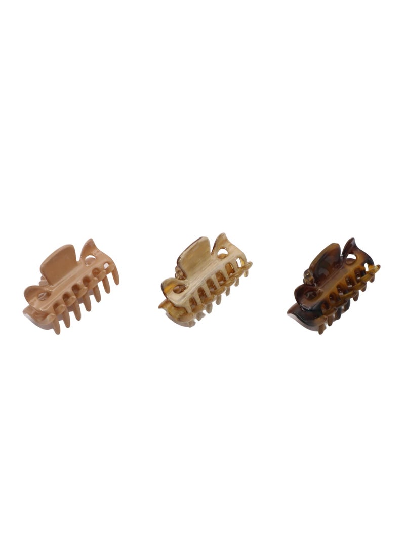 Parcelona - Parcelona French Classic Very Small 1 1/2" Claw Clips with Tight Spring Set of 3 Girls Hair Jaw Claw Clips Women Hair Accessories, Made in France (Dusty Beige Brown- Light Beige Brown-Savana) - Image 1