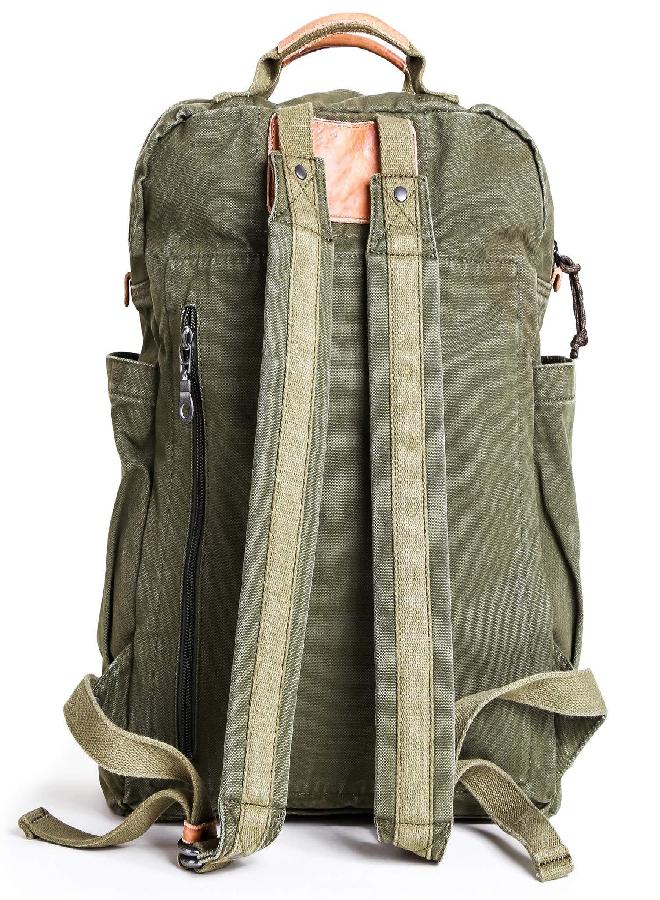 GOOTIUM Canvas Backpack for Women Vintage Style Zipper Bag Men's Casual Daypack Cloth Outdoor Travel Rucksack, Olive - Image 4