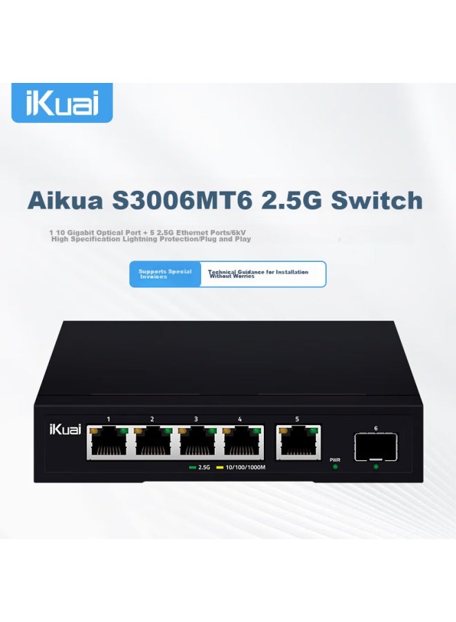 Ikuai 2.5g Switch With 5 Ports 2.5g Ethernet + 1 10g Sfp Optical Port, Network Splitter, Suitable For Optical Modem Nas, Supports Cat Rod, Plug And Play S3006mt - Image 1