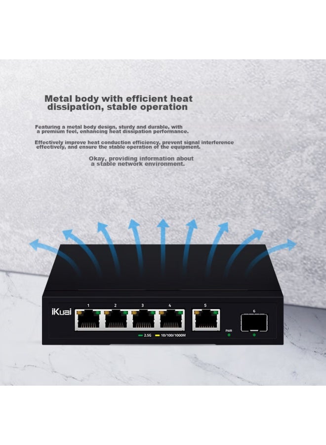 Ikuai 2.5g Switch With 5 Ports 2.5g Ethernet + 1 10g Sfp Optical Port, Network Splitter, Suitable For Optical Modem Nas, Supports Cat Rod, Plug And Play S3006mt - Image 2