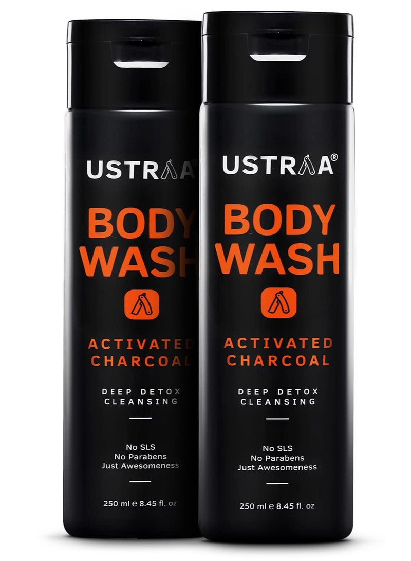 Ustraa Body Wash Activated Charcoal 250 ml set of 2 Deep Skin Detox with Activated Charcoal Moisturization - Image 1