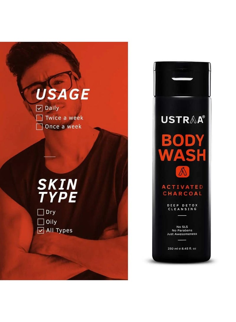 Ustraa Body Wash Activated Charcoal 250 ml set of 2 Deep Skin Detox with Activated Charcoal Moisturization - Image 4