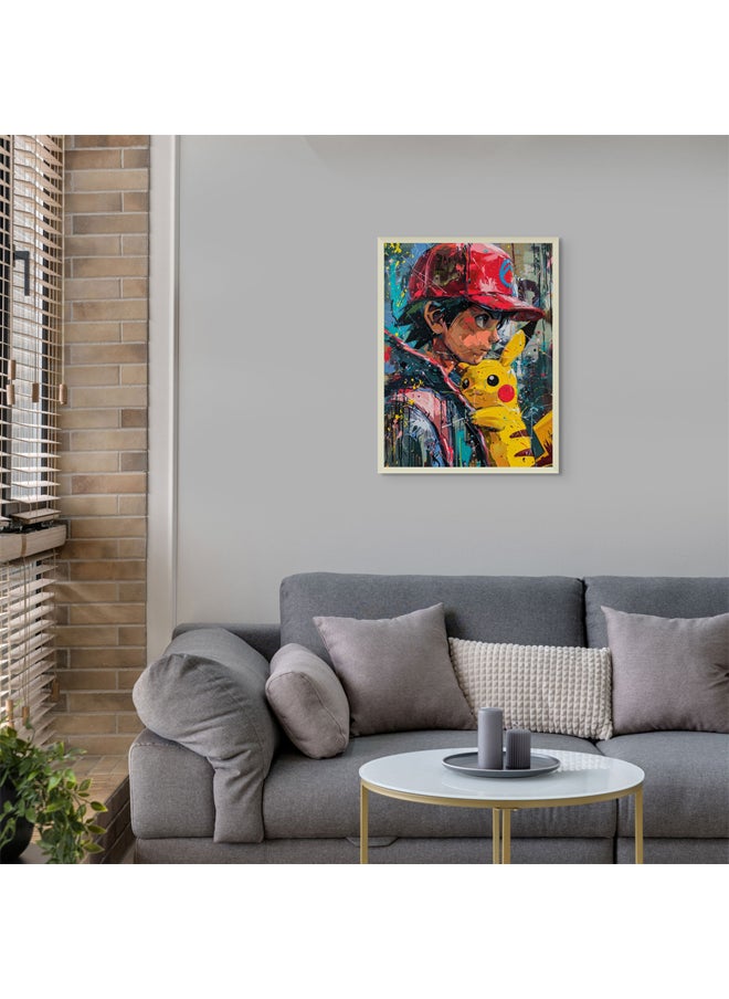 Art Decor - Art Decor Framed Fine Art of Pokémon Pikachu Wall Art Iconic Anime Character Artwork Portrait Print Wall Décor for Bedroom Boys' Room Girls' Room Living Room Gaming Room - Image 1