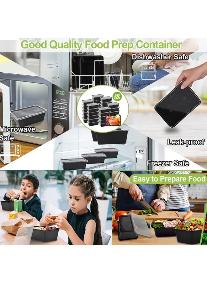 Arabest 50-Pack Meal Prep Containers, 26 OZ Microwavable Reusable Food Containers with Lids for Food Prepping, Disposable Lunch Boxes, Plastic Food Boxes- Stackable, Freezer Dishwasher Healthy - Image 5