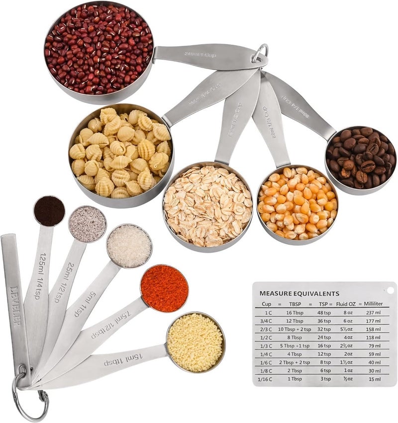 Smithcraft Measuring Cups and Spoons, 12 Piece Metric & US 18/8 Stainless Steel Measuring Cup and Spoon Set, Dry Metal Measuring Cups Spoons & Leveler & Measure Equivalents for Kitchen & Baking - Image 2